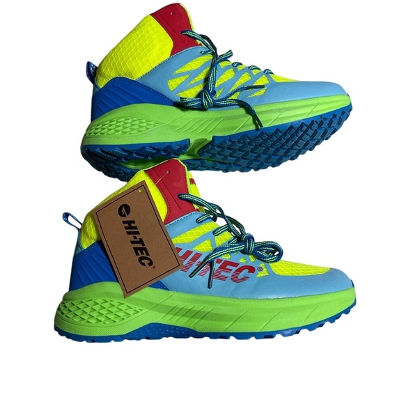 Hi Tec Destructor Logo Mid Top Hiking Trail Shoes Men 8 Neon Yellow Blue Green - Picture 6 of 8